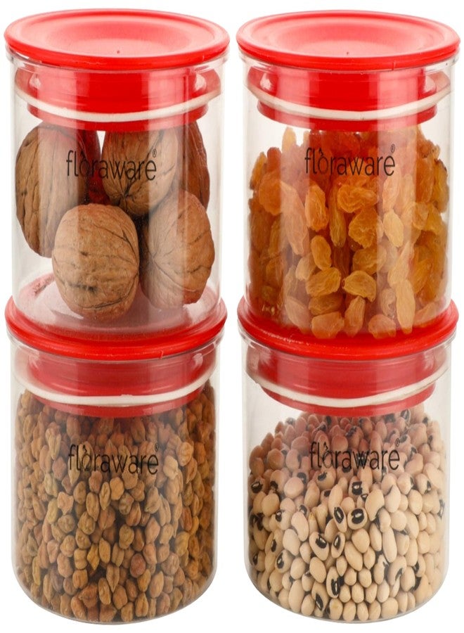 Floraware Plastic Air Tight BPA Free Round Push Multipurpose Matte Lid Containers Set for Kitchen Storage Organizer for Grains, Spices, Snacks Storage 500ml Pack of 4 (Red) - Image 1